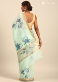 Pastel Green Floral Printed Tussar Saree - Taashi