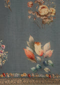 Dusty Blue Tussar Saree With Floral Butta - Taashi