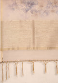 Cream Watercolor Floral Printed Tussar Saree - Taashi