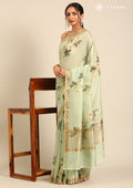 Pista Green Floral Printed Tussar Saree - Taashi