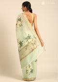 Pista Green Floral Printed Tussar Saree - Taashi
