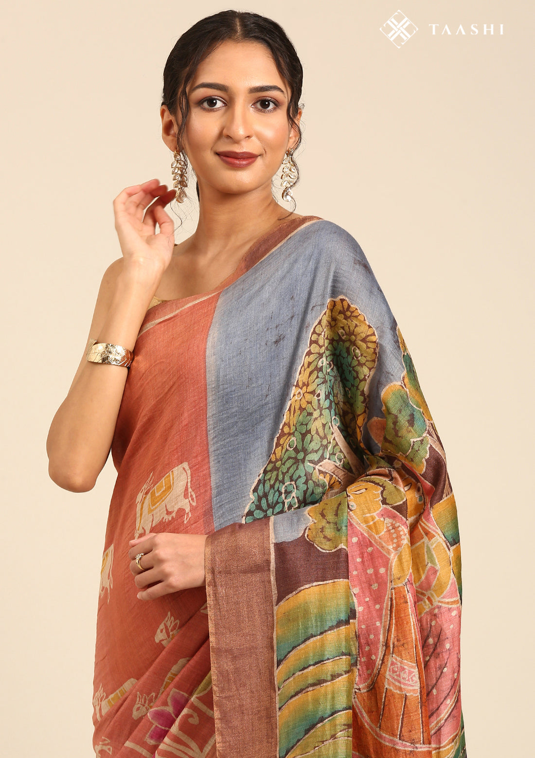 Multicolor Abstract Printed Tussar Saree