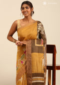 Dusty Green Hand-Painted Pure Tussar Silk Saree with Zari Border - Taashi