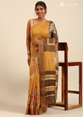 Dusty Green Hand-Painted Pure Tussar Silk Saree with Zari Border - Taashi
