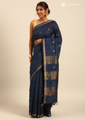 Midnight Blue Thread-Woven Butta Tussar Saree - Taashi