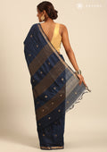Midnight Blue Thread-Woven Butta Tussar Saree - Taashi