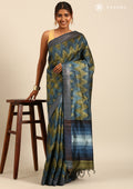 Blue / Green Zigzag Printedtussar Saree - Taashi