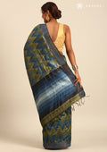 Blue / Green Zigzag Printedtussar Saree - Taashi