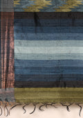 Blue / Green Zigzag Printedtussar Saree - Taashi