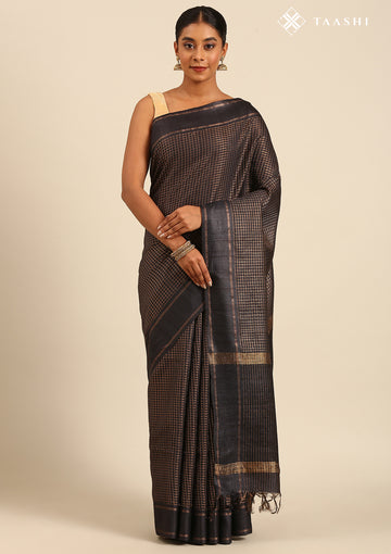 Dark Blue Woven Striped Tussar Saree