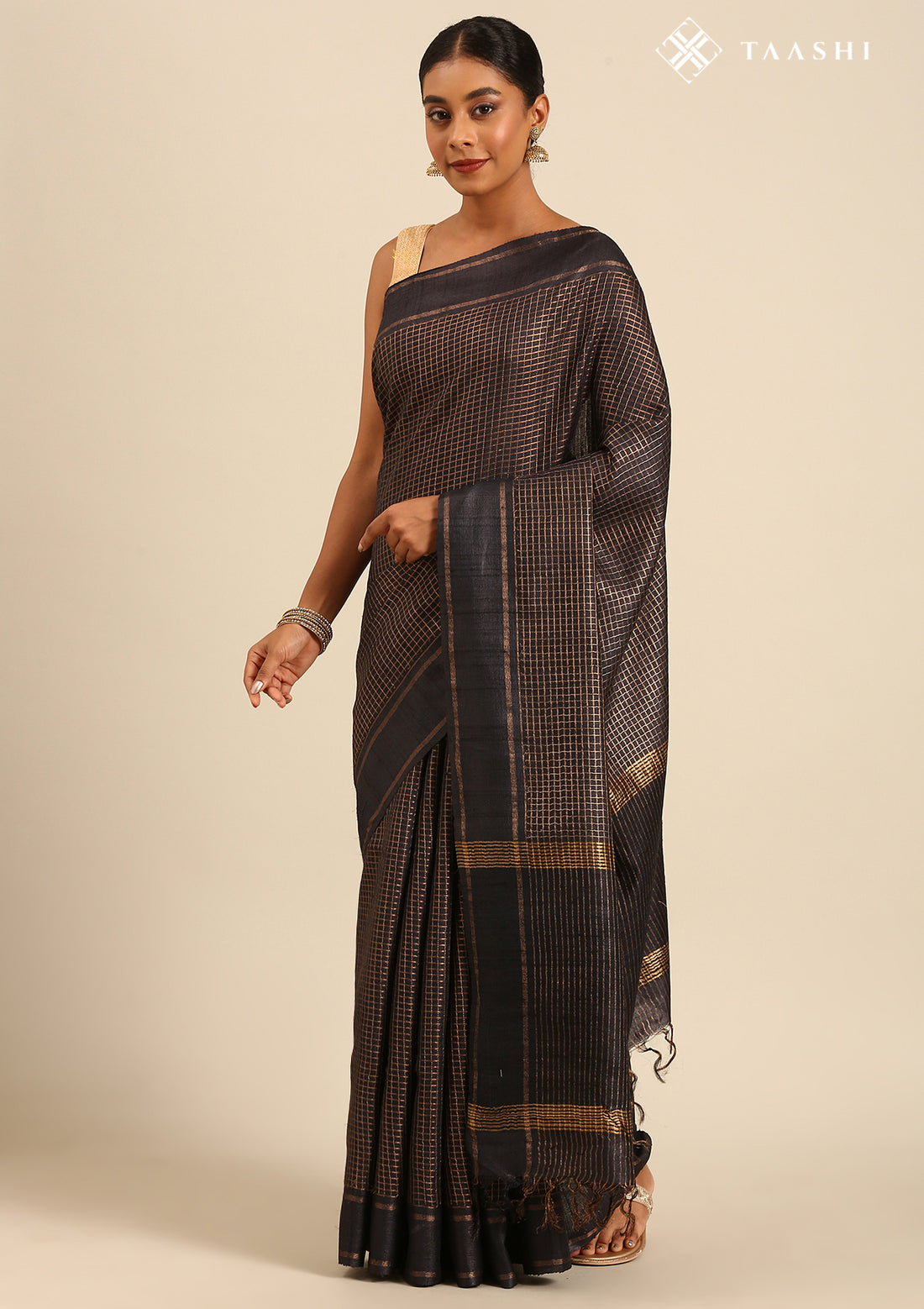 Dark Blue Woven Striped Tussar Saree