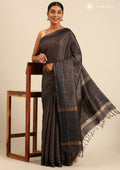 Dark Blue Woven Striped Tussar Saree - Taashi