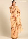 Peach Floral Printed Tussar Saree - Taashi