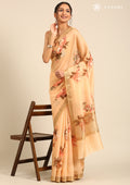 Peach Floral Printed Tussar Saree - Taashi