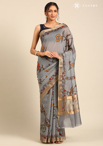 Grey Kalamkari Tussar Saree