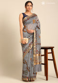Grey Kalamkari Tussar Saree - Taashi