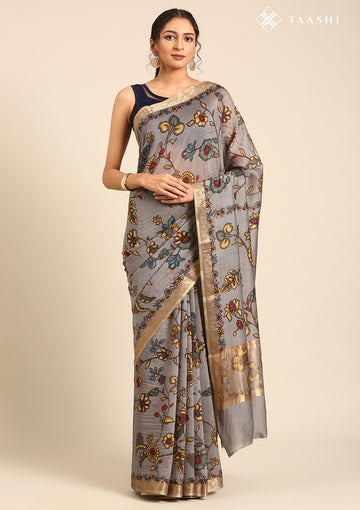 Grey Kalamkari Tussar Saree