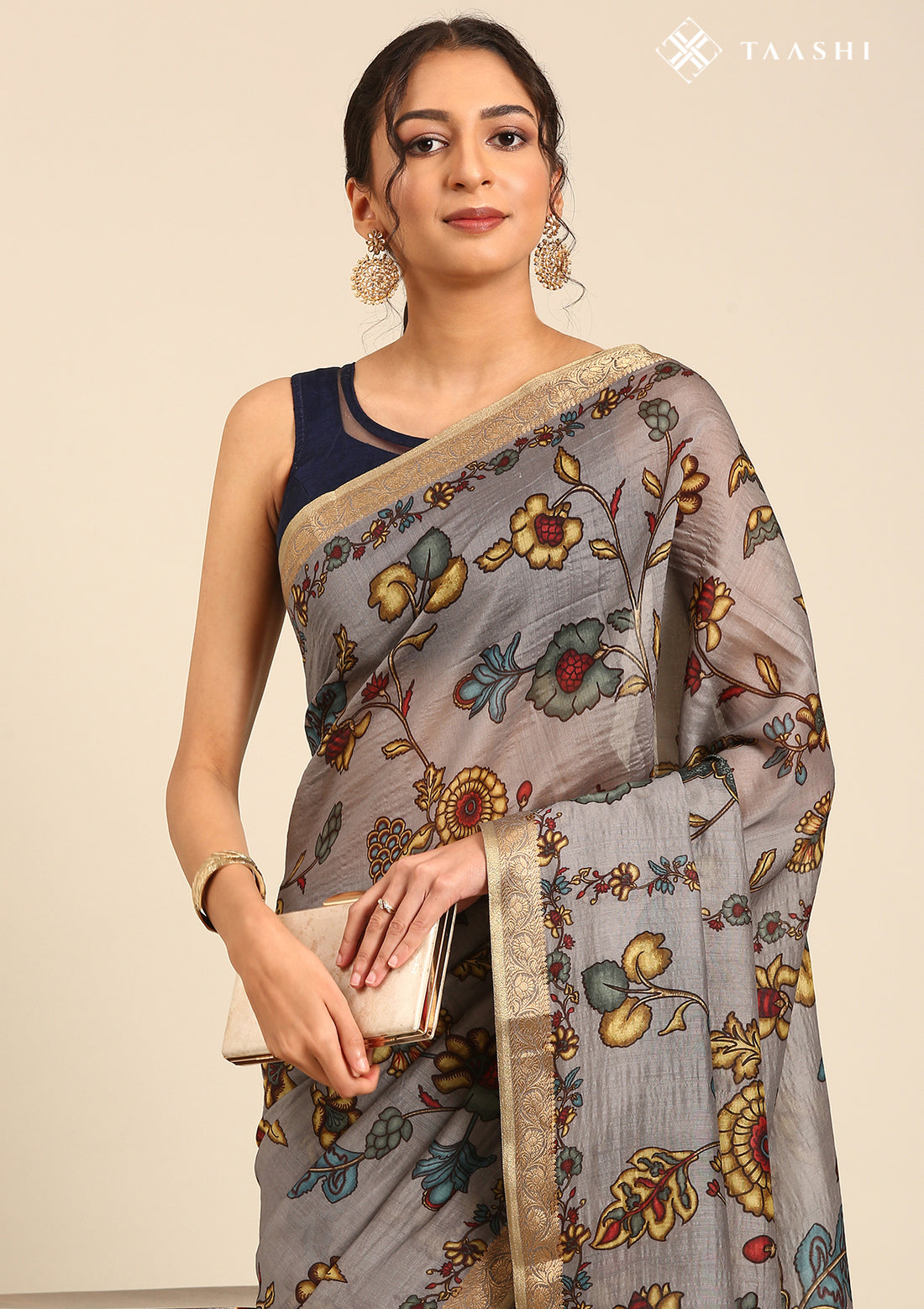 Grey Kalamkari Tussar Saree