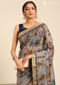 Grey Kalamkari Tussar Saree - Taashi