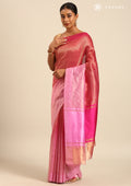 Zari Striped Dark Pink And Pink Tussar Saree - Taashi