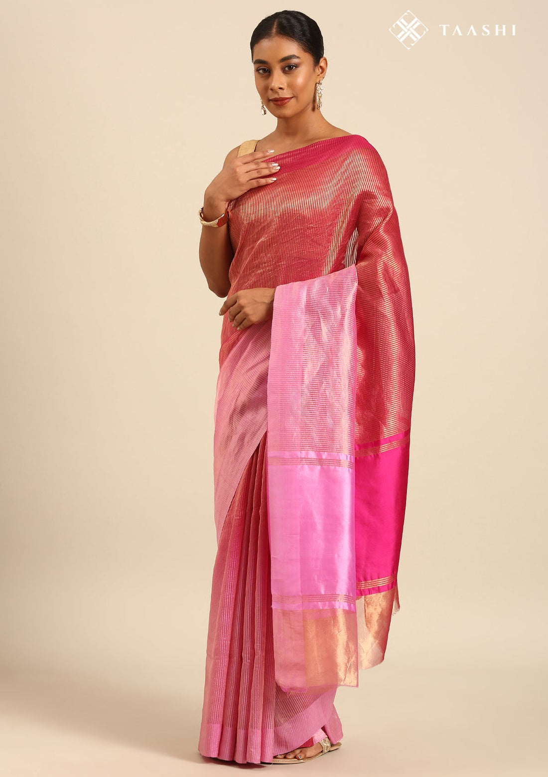 Ombre Pink Pure Tissue Woven Saree