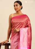 Zari Striped Dark Pink And Pink Tussar Saree - Taashi