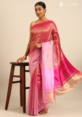 Zari Striped Dark Pink And Pink Tussar Saree - Taashi