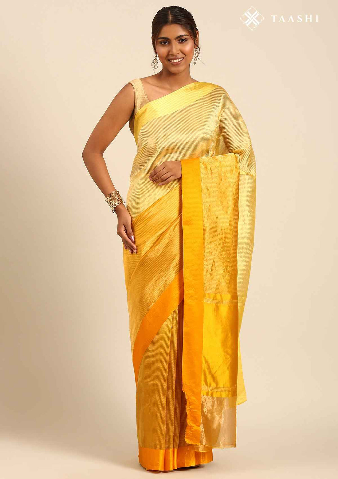Ombre Mustard Yellow Pure Tissue Woven Saree