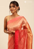 Orange And Red And Golden Striped Party Wear Tussar SareeÂ  - Taashi