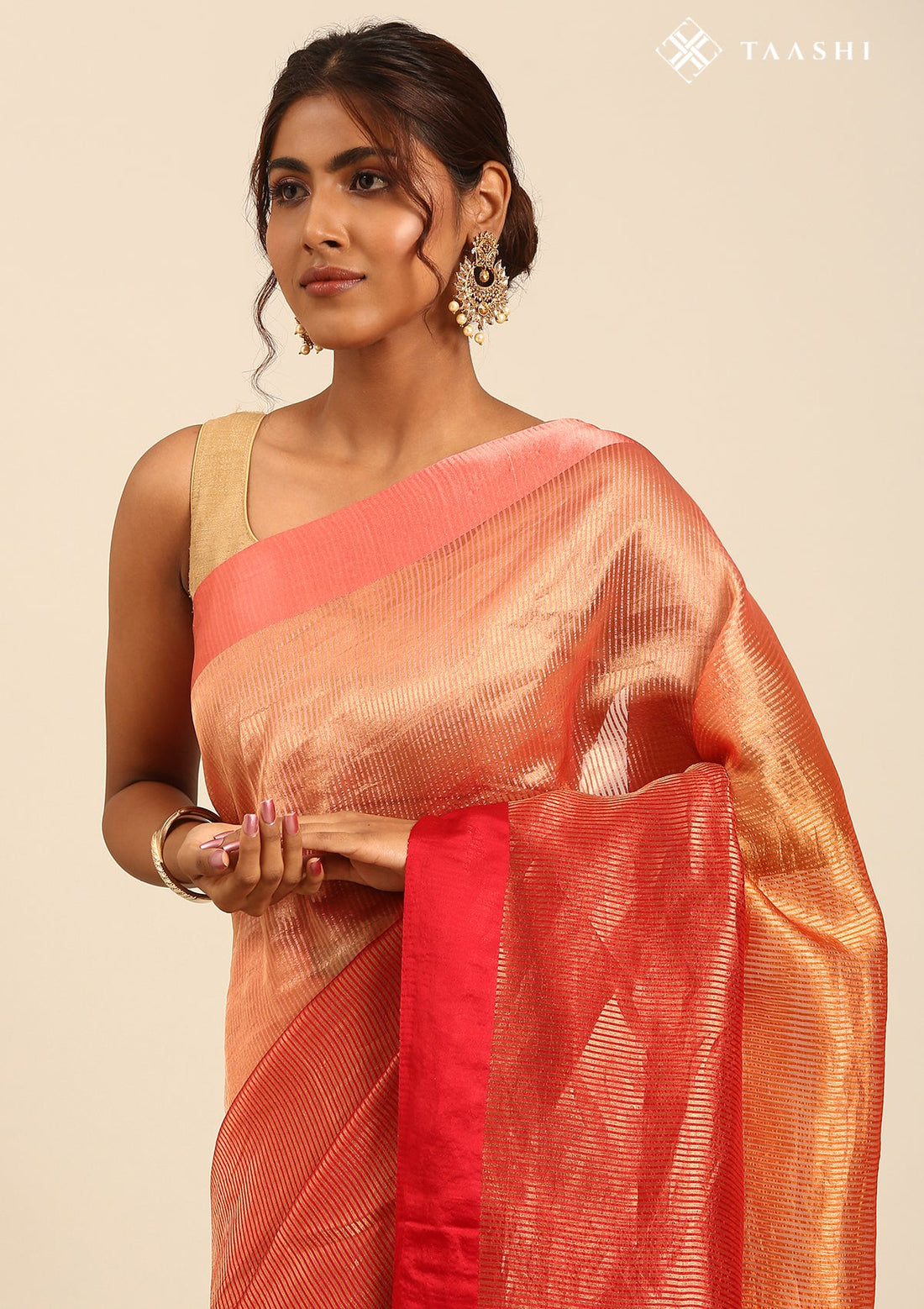 Ombre Red Rust Pure Tissue Woven Saree