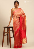 Orange And Red And Golden Striped Party Wear Tussar SareeÂ  - Taashi