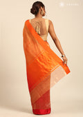 Orange And Red And Golden Striped Party Wear Tussar SareeÂ  - Taashi