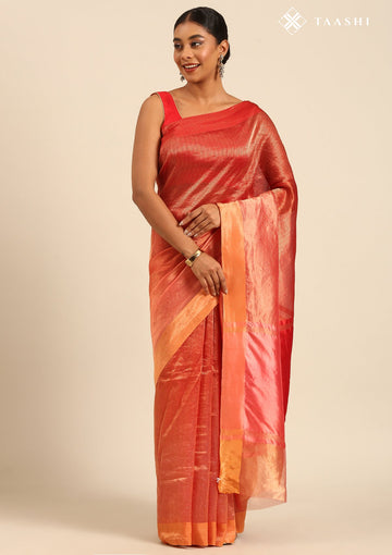 Ombre Red Orange Pure Tissue Woven Saree