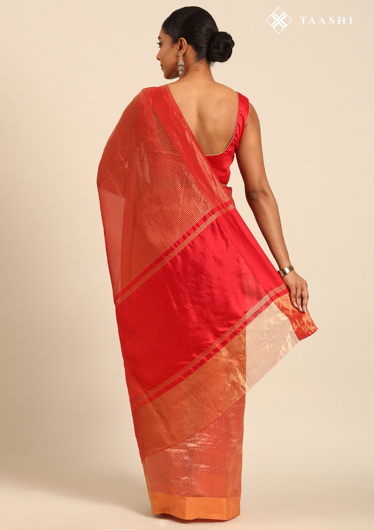 Red And Golden Striped Party Wear Tussar SareeÂ  - Taashi