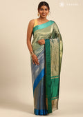Dark Green, Dark Blue And Golden Striped Party Wear Tussar SareeÂ  - Taashi