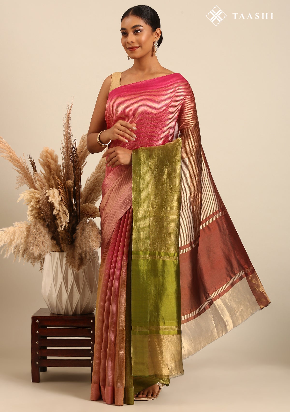 Zari Striped Multicolor Tussar Saree - Taashi
