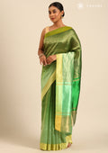 Zari Striped Green And Green Tussar Saree - Taashi