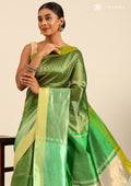 Zari Striped Green And Green Tussar Saree - Taashi