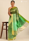 Zari Striped Green And Green Tussar Saree - Taashi