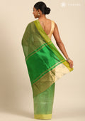 Zari Striped Green And Green Tussar Saree - Taashi