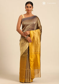 Olive Green Blue Ombre Pure Tissue Woven Saree