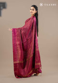 Dark Pink Woven Striped Tussar Saree - Taashi
