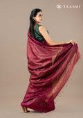 Dark Pink Woven Striped Tussar Saree - Taashi