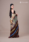 Dusty Blue Hand-Painted Pure Tussar Silk Saree with Zari Border - Taashi
