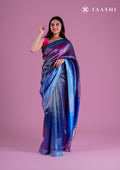Zari Striped Dusty Blue And Dark Blue Tussar Saree - Taashi