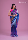 Zari Striped Dusty Blue And Dark Blue Tussar Saree - Taashi