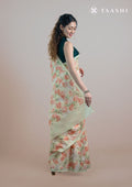 Pastel Yellow Tulip Flower Printed Tussar Saree - Taashi