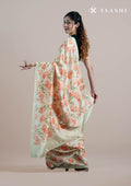 Pastel Yellow Tulip Flower Printed Tussar Saree - Taashi