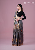 Dusty Lavender Floral Printed Tussar Saree - Taashi