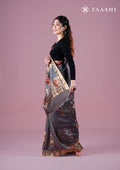 Dusty Lavender Floral Printed Tussar Saree - Taashi